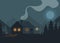 Vector illustration flat. Night forest with house