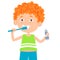 Vector illustration in a flat style. Boy cleans teeth, cares for teeth.