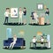 Vector illustration in a flat style of business office team workers women, men and boss in uniform in meeting room