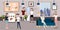 Vector illustration in a flat style of business office team workers women, men and boss in uniform in meeting room with pc laptop