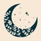 Vector illustration of floral crescent moon with stars. Witchery fortune telling astrology tarot Islam Ramadan concept