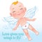 Vector illustration with flying happy baby cupid