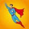 Vector illustration of flying up superman, retro pop art style