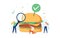 Vector illustration, food quality control, fast food street food. American burger biochemistry. Fastfood illustration