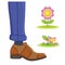 Vector illustration. The foot of a man in shoes steps on a flower. Destruction of nature, ecology, rare species of