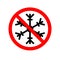 Vector Illustration of a forbidden signal with a snow flake. Red prohibitory sign. No snowflake. No frozen. Stop symbol