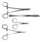 Vector illustration four Medical Surgical Instruments on a white background.