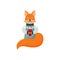 Vector illustration of a fox with a cup of hot drink in a sweater with a pattern isolated on white. Christmas illustration. Ugly