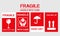 Vector illustration of Fragile, Handle with Care or Package Label stickers set. Red and white colour set. Banner format