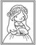 Vector illustration of a framed portrait of a young lady. Coloring page with a fairy princess in a wreath on her head