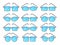 Vector illustration of frameless glasses. Flat icon set of reading rimless eyeglasses. Isolated objects