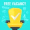 Vector illustration of a free vacancy with yellow chair worker and drawings search,human, magnifying glass