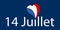 Vector illustration of french text phrase `14 Juillet` with heart shaped french flag
