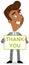 Vector illustration of a friendly asian cartoon businessman holding a sign that says `thank you`.