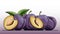 Vector illustration of fruit plums with halves on line.