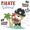 Vector illustration of funny animal pirate with treasure chest, suitable for stickers and t shirts kids baby, t shirt print design