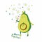 Vector illustration of funny avocado with bone blow bubbles.