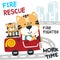 Vector illustration of funny bear firefighter on fire truck. Creative vector childish background for fabric, textile, nursery