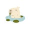 Vector illustration of a funny capybara sitting in a pond with a water lilies