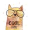 Vector illustration with funny cat in a glasses. Cute typography poster with lettering - cool dude. Hipster style design