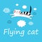 Vector illustration of funny flying cat lovers.