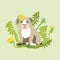 Vector illustration of a funny guinea pig with a dandelion flower on his head.