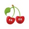 Vector illustration of a funny and smiling pair of cherries character
