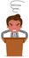 Vector illustration of a furious asian cartoon businessman standing behind high desk