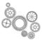 Vector illustration of a gear. Grey round gear elements of the mechanism. Group silver isolated details.