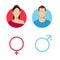 Vector Illustration Gender Icon Set With Lady And Gentleman Sign, Man And Women Pictograms.