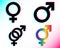 Vector illustration of gender symbols male and female. Symbols of man, woman and LGBT in the style of a popular social network