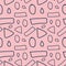 Vector illustration of geometric seamless pattern drawn cuts. Ovals, rectangles and triangles. Isolated on a pink