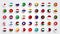 Vector Illustration Giant Asia Button Flag Set