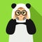 Vector illustration girl in panda suit holding eyeglasses