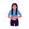 Vector illustration of a girl who, due to poor health, holds her stomach with her hands. A woman experiences stomach discomfort