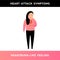 Vector illustration of a girl who has heartburn in her chest. The person has symptoms of a heart attack. Discomfort or feeling of