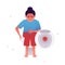 Vector illustration of a girl who sits on the toilet holding her stomach. A person has blood in his stool. Symptoms of hemorrhoids