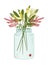 Vector illustration of glass jar with bouquet of wild flowers