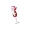 Vector illustration of a glass with splashing wine. Sketch of glasses in gradient