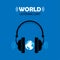 Vector illustration, Globe using headphones on a blue background. World Listening Day Concept, Music Day. suitable for posters, gr