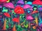 Vector illustration of glowing colorful mushroom in neon background for wallpaper, story book cover page, poster and banner