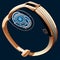 Vector illustration of a gold wrist watch on a dark blue background. generative AI