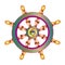 Vector illustration golden Dharma wheel. Buddhism symbol. Dharmachakra.