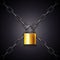 Vector Illustration Golden Padlock And Crossed Chains On Dark Background