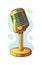 Vector illustration. Golden retro microphone for music, sound, voice, speak, radio recording. Jazz, blues, rock vintage mic.