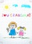 Vector illustration of grandmom and grandchild together holding hands and inscription i love you grandma