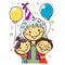 Vector Illustration of a Grandmother celebrating her Birthday with Kids wearing party hat