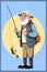 Vector Illustration, Grandpa Fishing, isolated