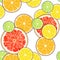 Vector illustration of a grapefruit orange lemon and lime slice seamless pattern