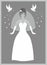 Vector illustration in grayscale, Dream and dress to wedding with inspiration from fairy tale about Cinderella princess